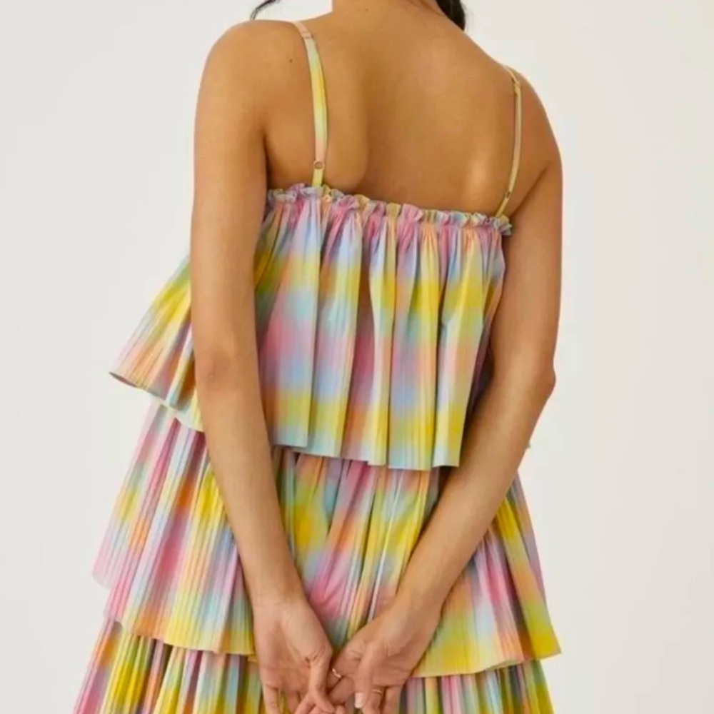 NWT Beatrice B Rainbow Fusion Pleated Square Neck Tiered Dress 4 - Picture 3 of 8